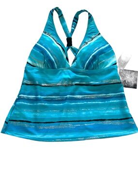 Malibu Dream Girl Beach Diva Swimsuit Top, Shades of Aqua Blue, Size 12